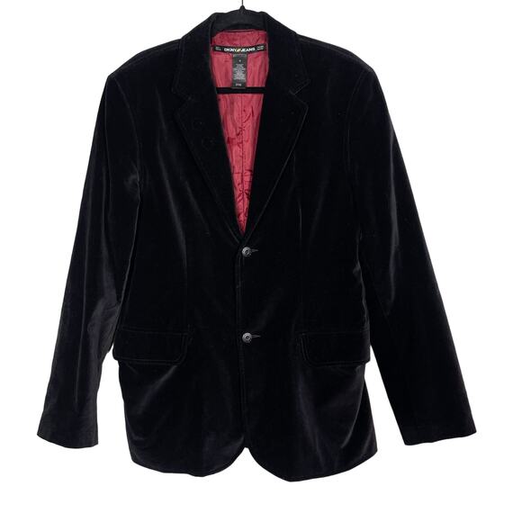 DKNY Mens Medium M Black Velvet Blazer Sport Coat Cotton Two Button Notch Collar - Picture 1 of 8